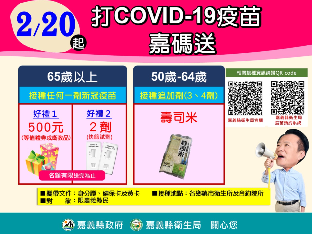 112年2月20日起50歲以上打新冠疫苗加碼送好禮